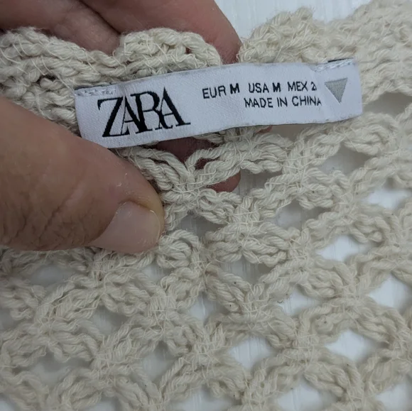 Zara Woman Ivory Cream Crochet Crop Top Bralette Cap Flutter Sleeve Summer M - Picture 7 of 9